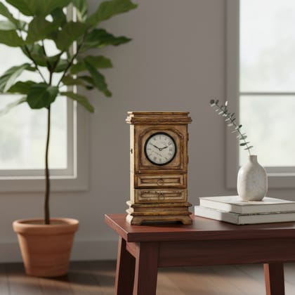 VMAntique Decor Wooden Showpiece Analog-Clock,Table Decors Analog-Clock for Home/Office,Handicraft Analog-Clock