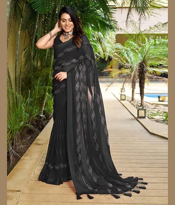 Satrani Chiffon Embellished Saree With Unstitched Blouse Piece ( Green )