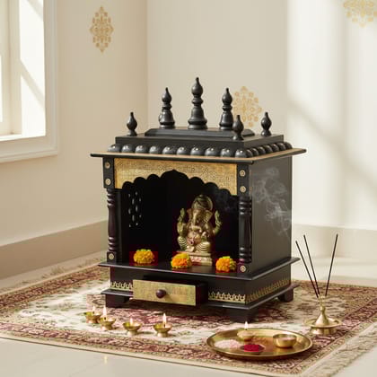 Handicraft Wooden Temple For Home With Brass Fitting