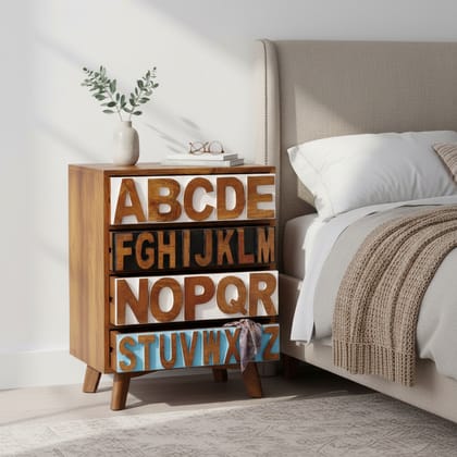 Solid Wood Bedside Table Four Drawers For Bedroom