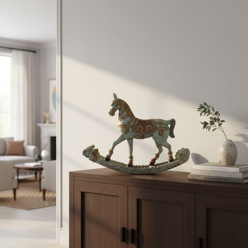 Wooden Rocking Horse Statue Showpiece for Home