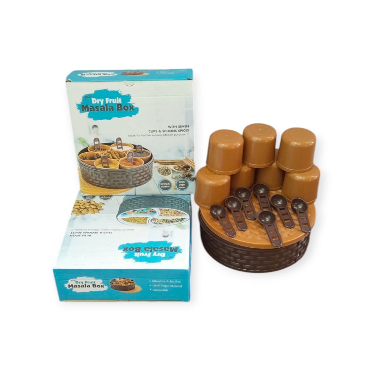 Dry Fruit Masala Box with Multiple Containers & Spoons - Kitchen Storage Solution