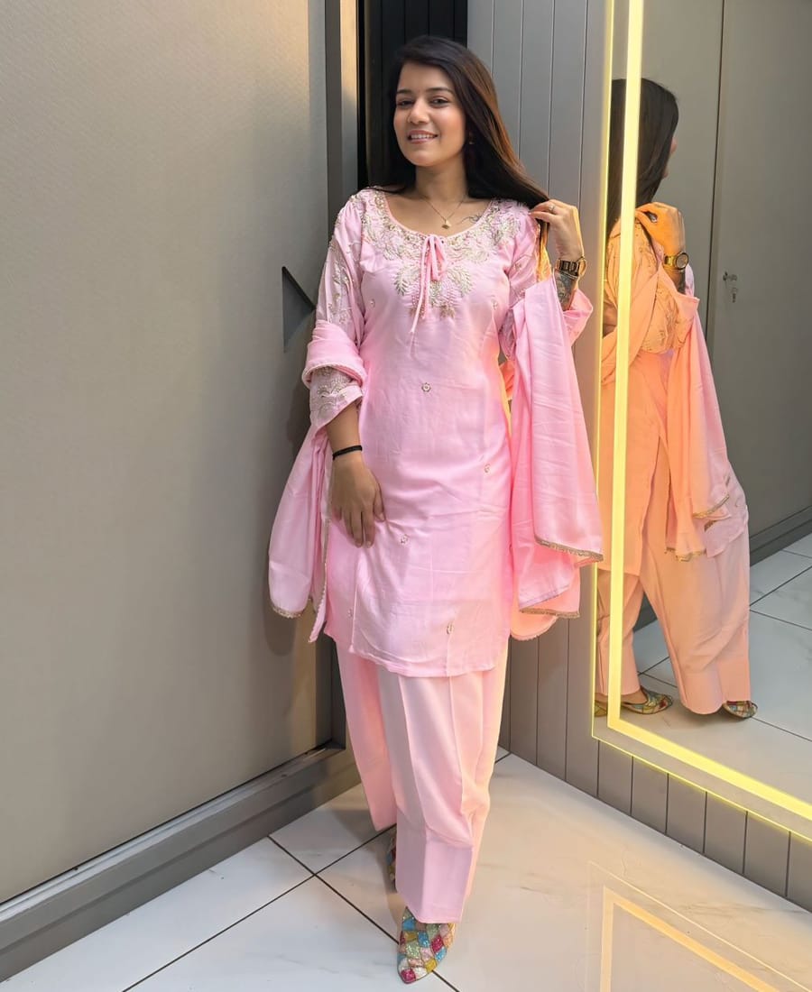 Pink Farshi Salwar Suit for Women Hand Embroidery Work