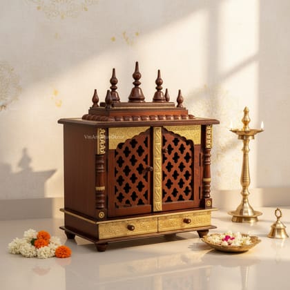 Indian Wooden Brass Natural Pooja Temple Mandir