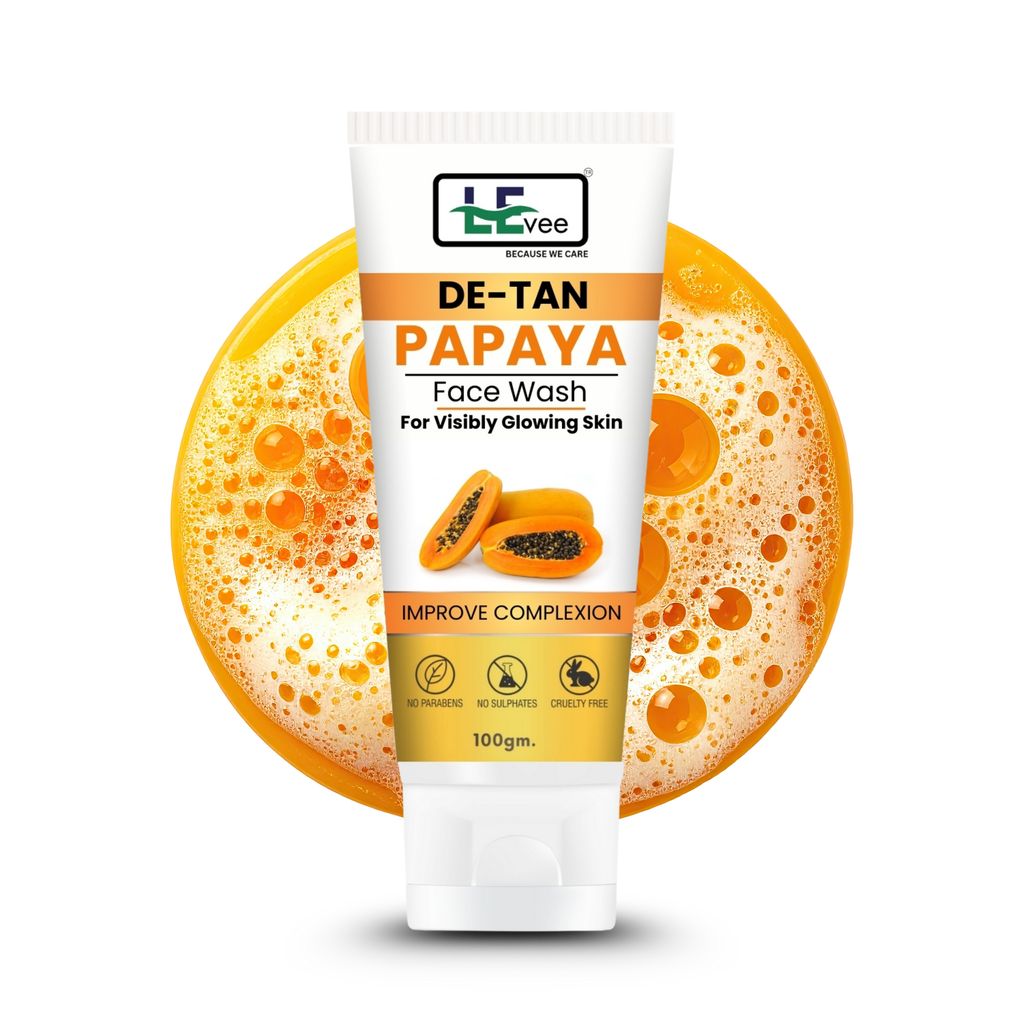LEvee De-Tan Papaya Face Wash | Skin Brightening Tan Removal Cleanser with Papain Enzymes | For Glowing Skin & Dark Spot Correction | 100ml