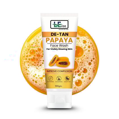LEvee De-Tan Papaya Face Wash | Skin Brightening Tan Removal Cleanser with Papain Enzymes | For Glowing Skin & Dark Spot Correction | 100ml