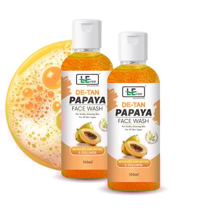 LEvee De-Tan Papaya Face Wash for Men & Women | Skin Brightening & Tan Removal Gel | Infused with Papaya Extract, Aloe Vera & Vitamin E | Sulphate & Paraben Free | All Skin Types - 200ml