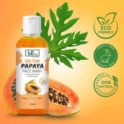 LEvee De-Tan Papaya Face Wash for Men & Women | Skin Brightening & Tan Removal Gel | Infused with Papaya Extract, Aloe Vera & Vitamin E | Sulphate & Paraben Free | All Skin Types - 200ml