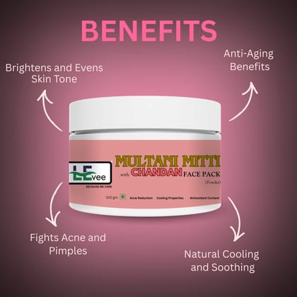 LEvee 100% Pure Chandan & Multani Mitti Face Pack Powder | Natural Sandalwood Powder for Skin Brightening & Tan Removal | No Preservatives, No Chemicals | Cooling Face Mask for Glowing Skin & Acne Control | For All Skin Types | 100gm