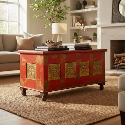 Wooden Trunk Box Coffee Table-Storage Budha Box