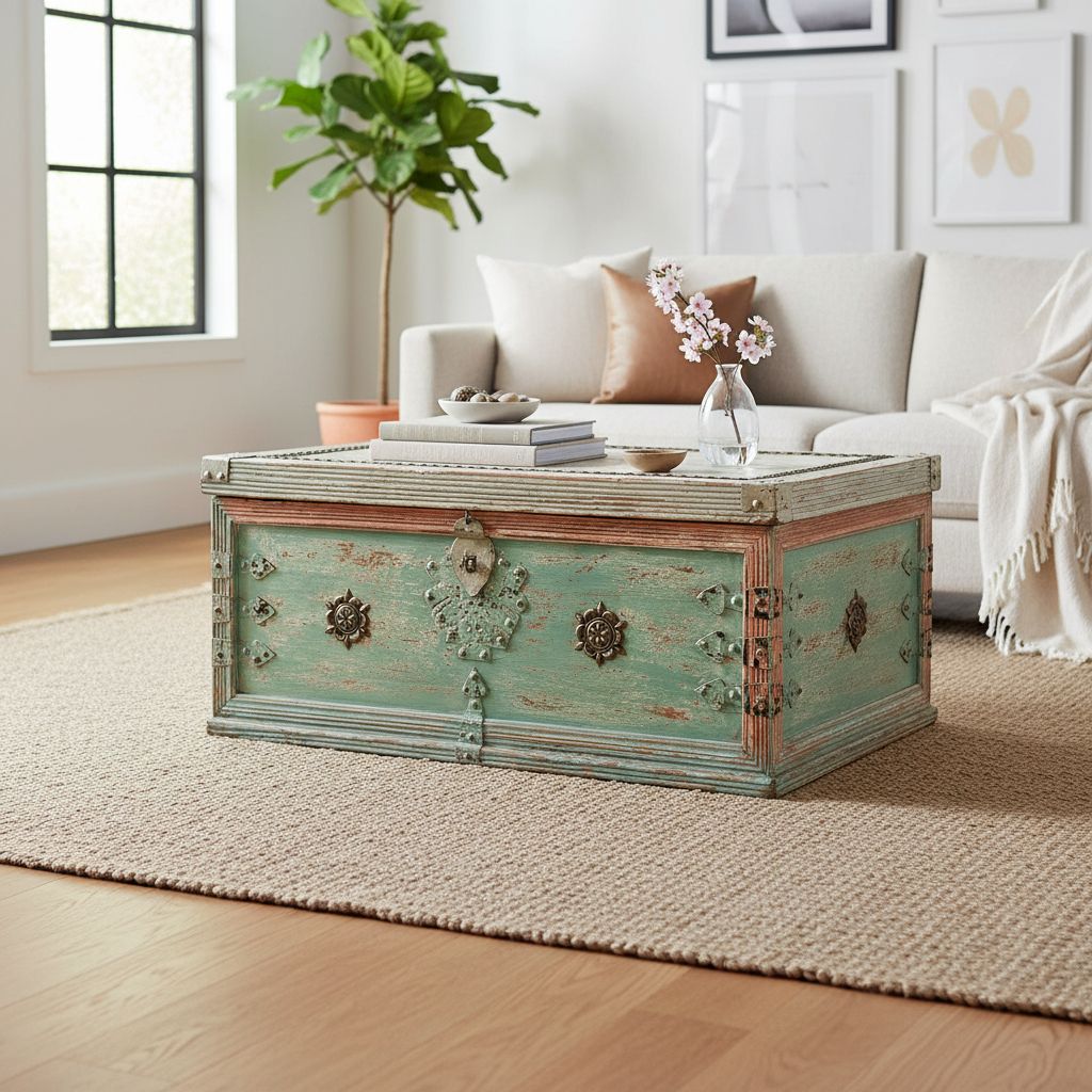 Wooden Box Ornaments Trunk Chest Coffee Storage Box