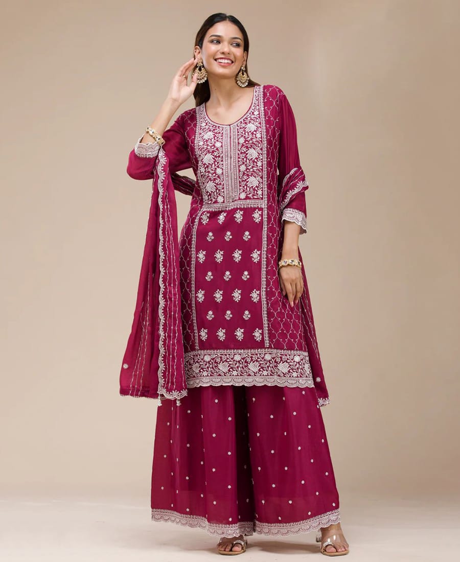 Georgette Based Magenta Palazzo Suit for Women