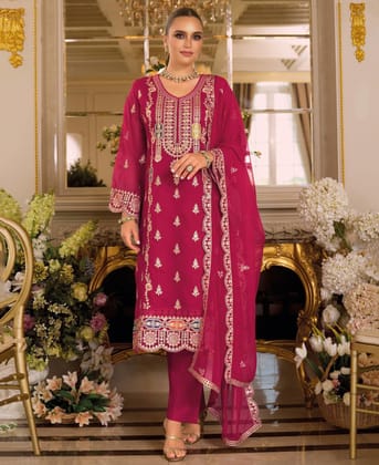 Trendy Pink Chinon Straight Suit for Women (Ethnic Wear)