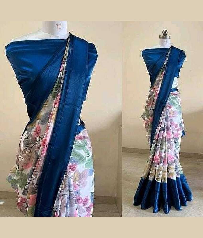 JIHANA FAB Georgette Printed Saree With Unstitched Blouse Piece ( Multicolor )