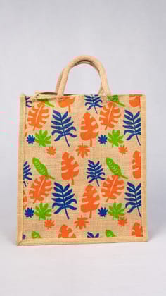 Jute  bag Nature-Inspired Printed Jute Tote Bag.