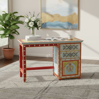 Wooden Painted Side Coffee Table With Chair (46x18x30 inch)