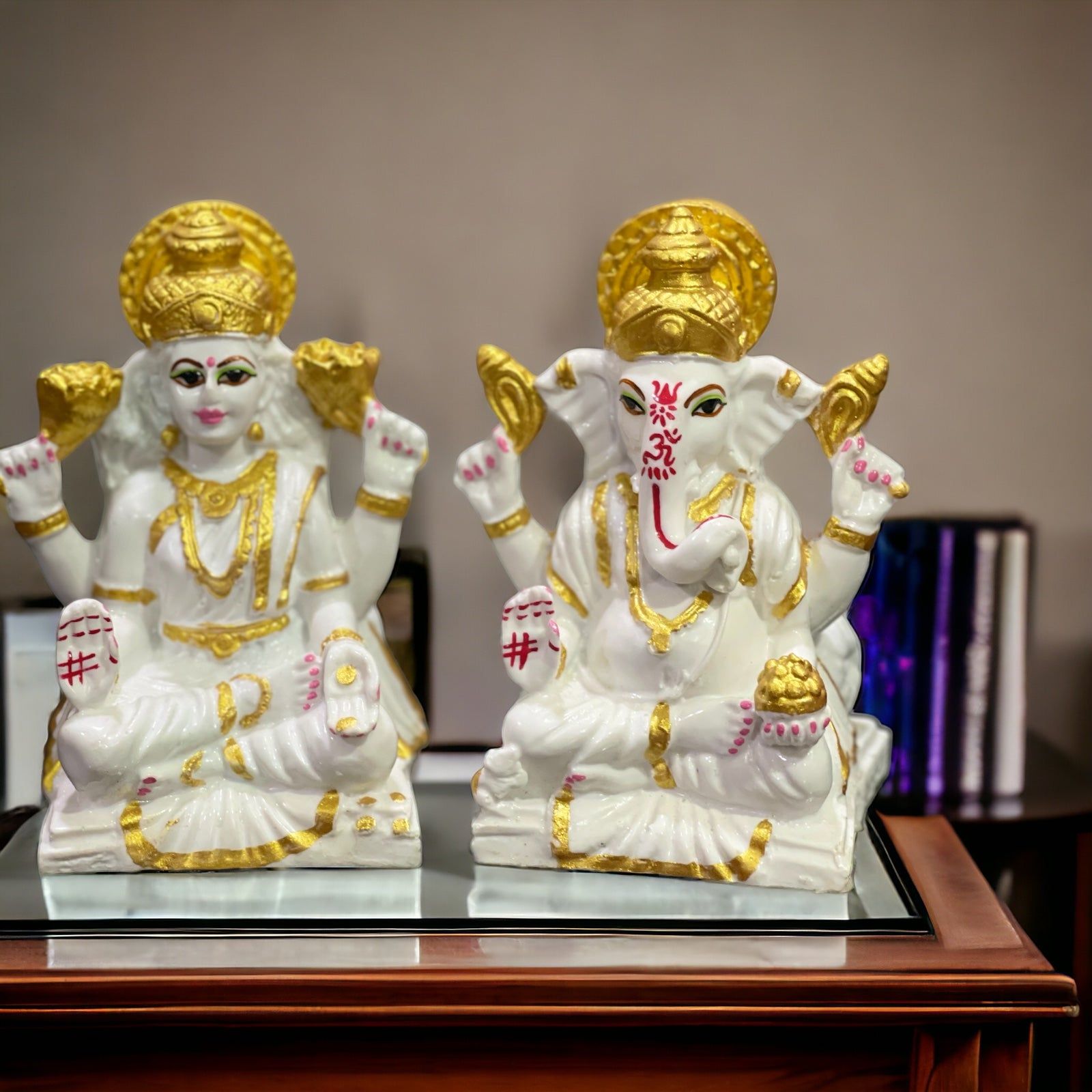 Laxmi Ganesh Idol for Home Decor Mandir Table Desktop Lakshmi Ganesha Murti H – 14 cm-Composite Marble