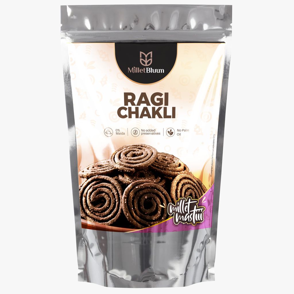 Millet Bluum Ragi Chakli - Wholesome & Crunchy Savory Snack, 60% Ragi Flour