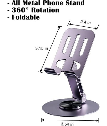 Metal Foldable Mobile Stand |Mobile Holder with 360° Rotating Base| Adjustable Angle & Height Levels|Robust Structure|Compatible for All Smart Phone Upto 9 inches