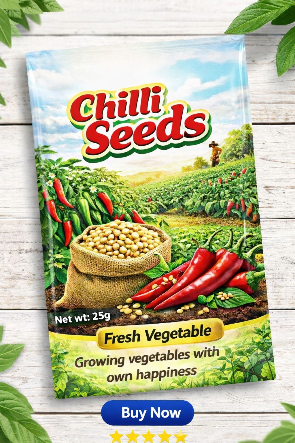 Chilli Seeds - Fresh Vegetable (Net Wt: 25g) for Home Gardening