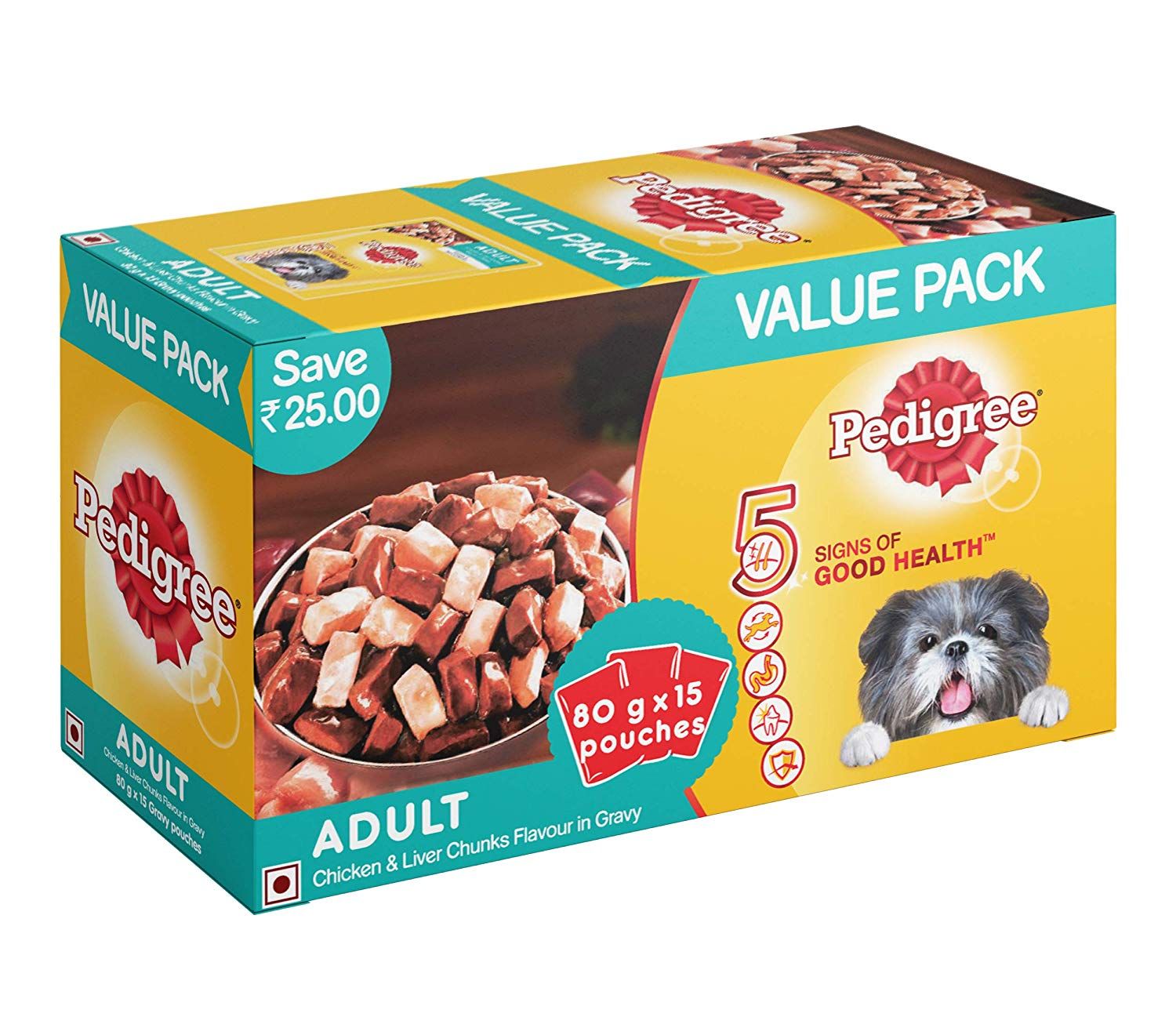 Pedigree Adult Chicken & Liver Chunks Gravy Dog Food - 15 x 80g Value Pack