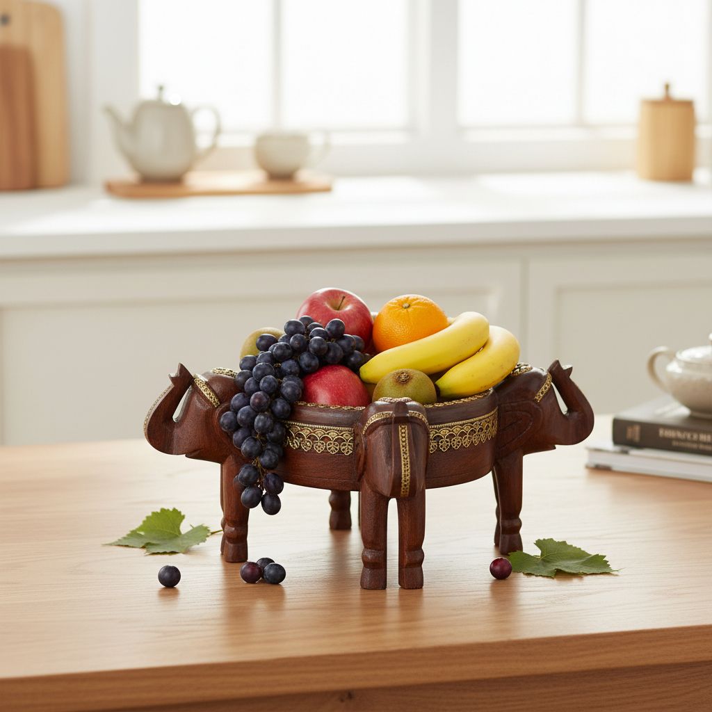 Indian 4 Wooden Elephant Decorative Fruit Basket | Fruit Bowl