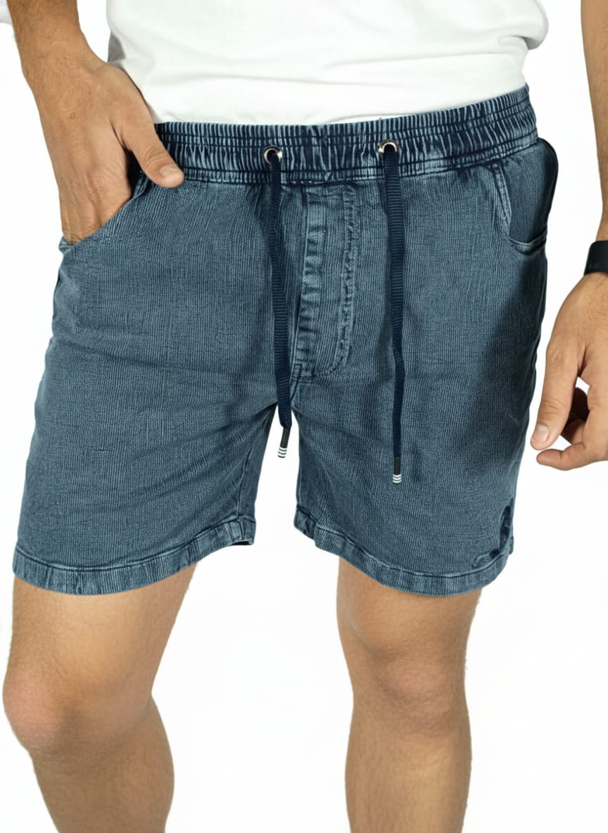 Men's Knit Denim-Look Comfort Shorts (Feature-focused)
