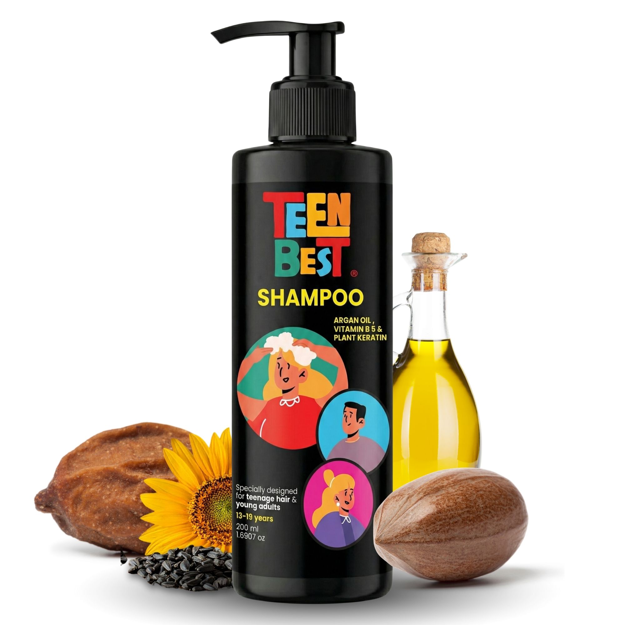 Healthbest Teens Shampoo 200 ml - Gentle Daily Cleanser for Oily & Sweaty Scalp - Paraben & Sulphate Free - For Boys & Girls 13-19 Years
