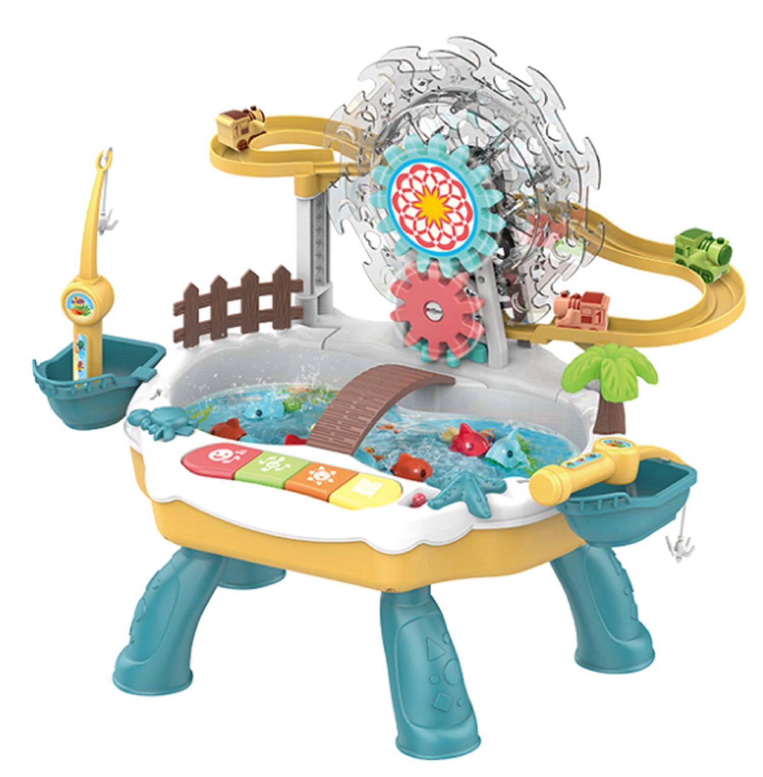 KTRS Enterprise Musical Fishing Game Toys for Kids Fishing Table Toy Preschool Fishing Board Playset, Fishing Toy Set with Rotating Ferris Wheel & Car Slide, Birthday Gift for Kids Girls Boy