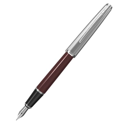Scrikss Metropolis 78 Burgundy Fountain Ink Pen With Medium Size Nib, Satin Stainless Steel Cap, Chrome Trims, Mounted Converter