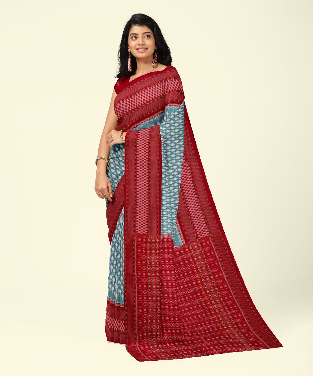Green Sambalpuri Handwoven Single Ikat Cotton Saree(SFCSAR2007
