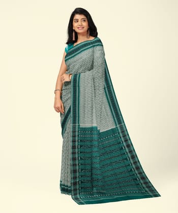 Green Sambalpuri Handwoven Single Ikat Cotton Saree SFCSAR2009