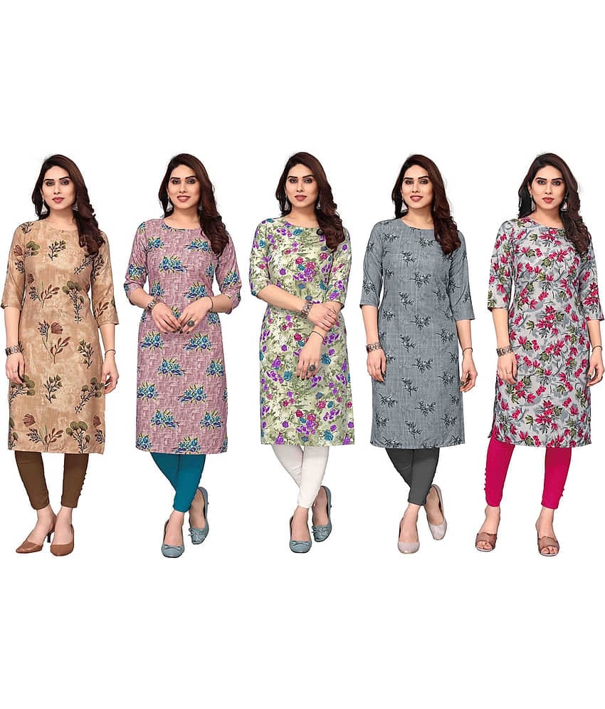 KETAKI FASHION Crepe Printed Straight Women's Kurti - Multicolor1 ( Pack of 5 )