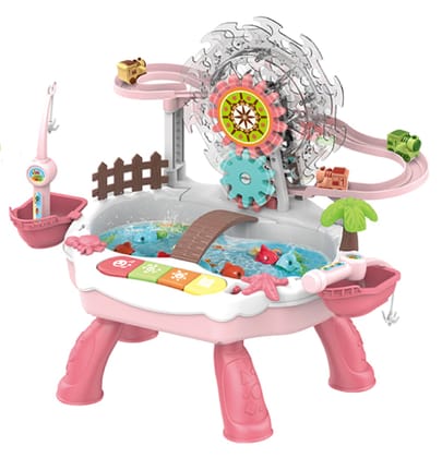 KTRS Enterprise Musical Fishing Game Toys for Kids Fishing Table Toy Preschool Fishing Board Playset, Fishing Toy Set with Rotating Ferris Wheel & Car Slide, Birthday Gift for Kids Girls Boy