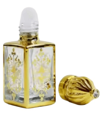 Mii Art Golden Glass Perfume Bottle | 10 ml Elegant Empty Attar Container for DIY Perfume, Essential Oils & Rose Water | Refillable Decorative Bottle (Pack of 1)