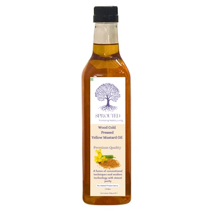 Sprouted Wood Cold PressedYellow Mustard (Sarso ka tel) Oil | Glass Bottle | Kohlu/ Kacchi Ghani | 100% Pure | Gluten-Free | Chemical Free | Wood Cold Pressed/ Cold Pressed Yellow Mustard Oil for Cooking in 1 Litre