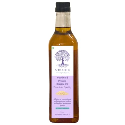 Sprouted Wood Cold Pressed Sesame Oil (Til Ka tel) | Glass Bottle | Kohlu/ Kacchi Ghani | 100% Pure | Gluten-Free | Chemical Free | Wood Cold Pressed/ Cold Pressed Sesame Oil for Cooking, Skincare in 250 ML