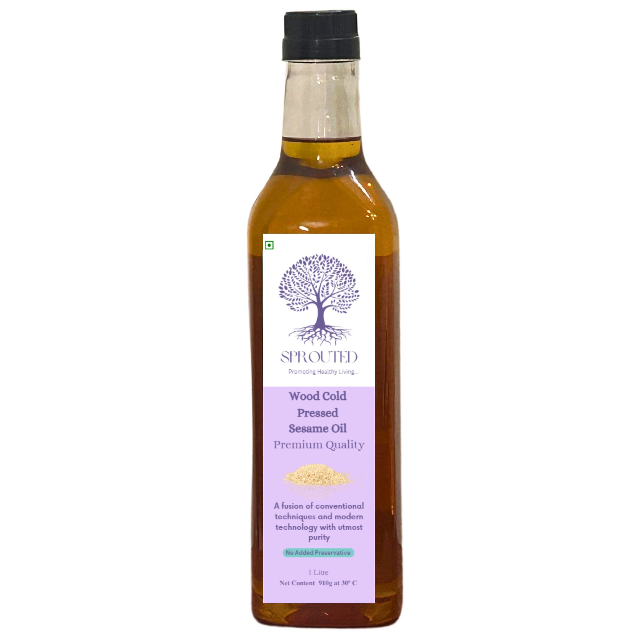 Sprouted Wood Cold Pressed Sesame Oil (Til Ka tel) | Glass Bottle | Kohlu/ Kacchi Ghani | 100% Pure | Gluten-Free | Chemical Free | Wood Cold Pressed/ Cold Pressed Sesame Oil for Cooking, Skincare in 250 ML