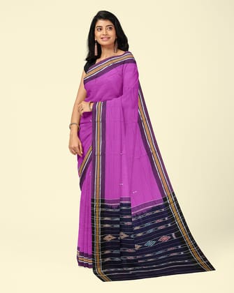 Purple Black Sambalpuri Handwoven Single Ikat Cotton Saree SFCSARAJ105