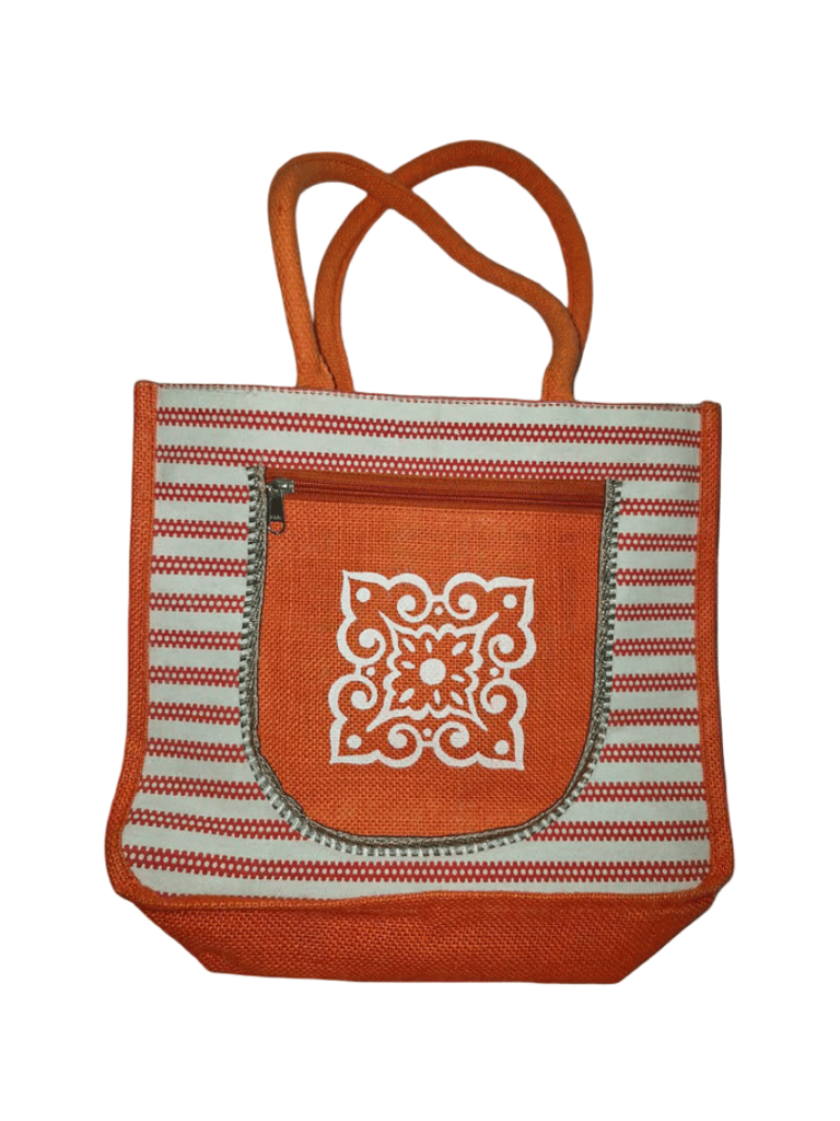 Jute Bag With Zipper Closure(Orange) - Handbags | Buy online on ZillyBuy