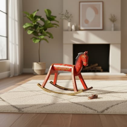 VM Antique Decor - Handicraft Painted showpiece Horse, Wooden Rocking Horse, Kids Toys Colorful Horse | 62 X 39 X 52 CM