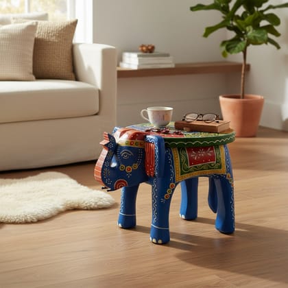 Beautifully Handmade Wooden Painted Stool Living Room Decor