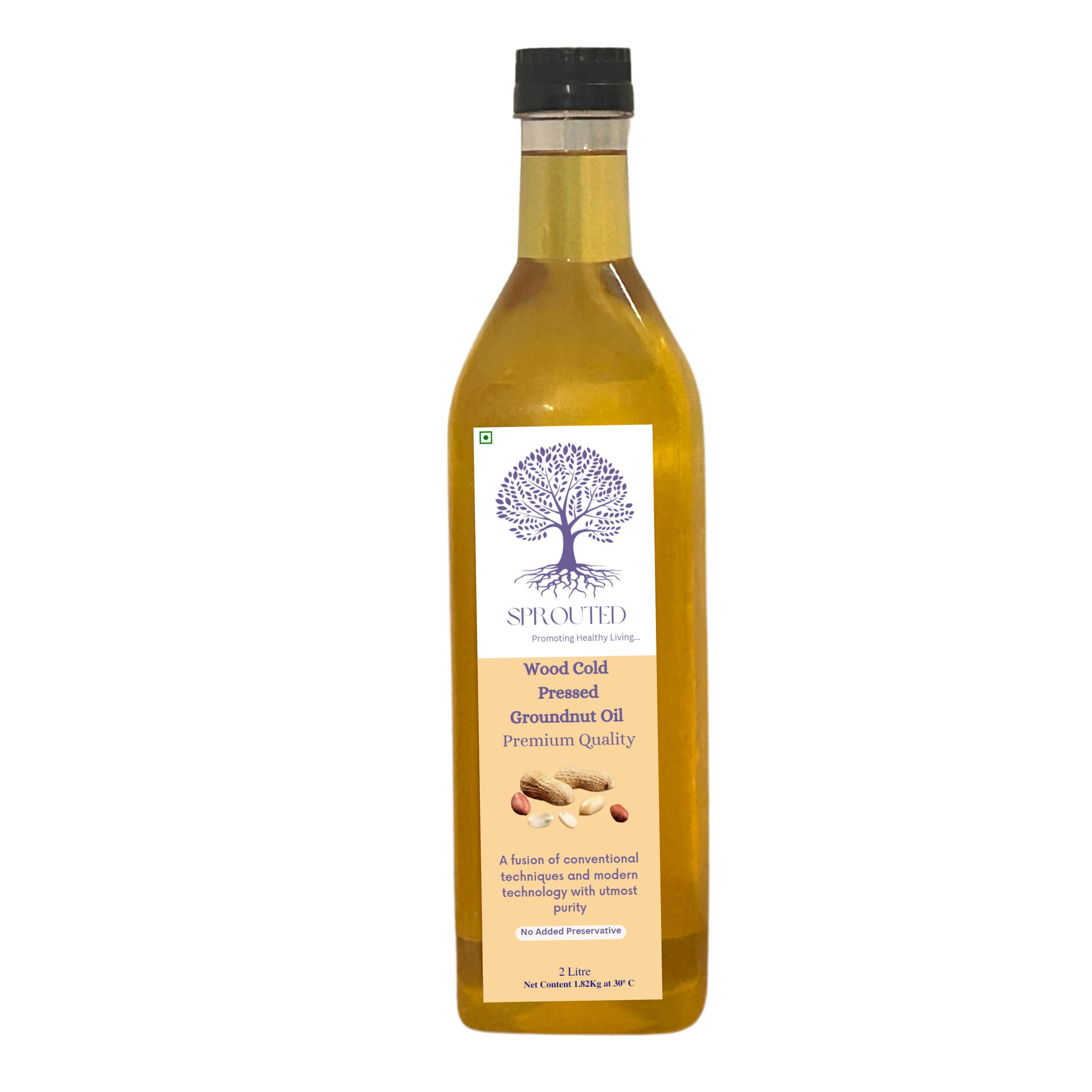Sprouted Wood Cold Pressed Groundnut / Peanut Oil (Mufali ka tel) | Glass Bottle | Kohlu/ Kacchi Ghani | | 100% Pure | Gluten-Free | Chemical Free | Wood Cold Pressed/ Cold Pressed Groundnut/ Peanut Oil for Cooking in 2 Litre