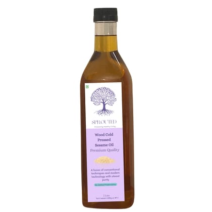 Sprouted Wood Cold Pressed Sesame Oil (Til Ka tel) | Glass Bottle | Kohlu/ Kacchi Ghani | 100% Pure | Gluten-Free | Chemical Free | Wood Cold Pressed/ Cold Pressed Sesame Oil for Cooking, Skincare in 2 Litre