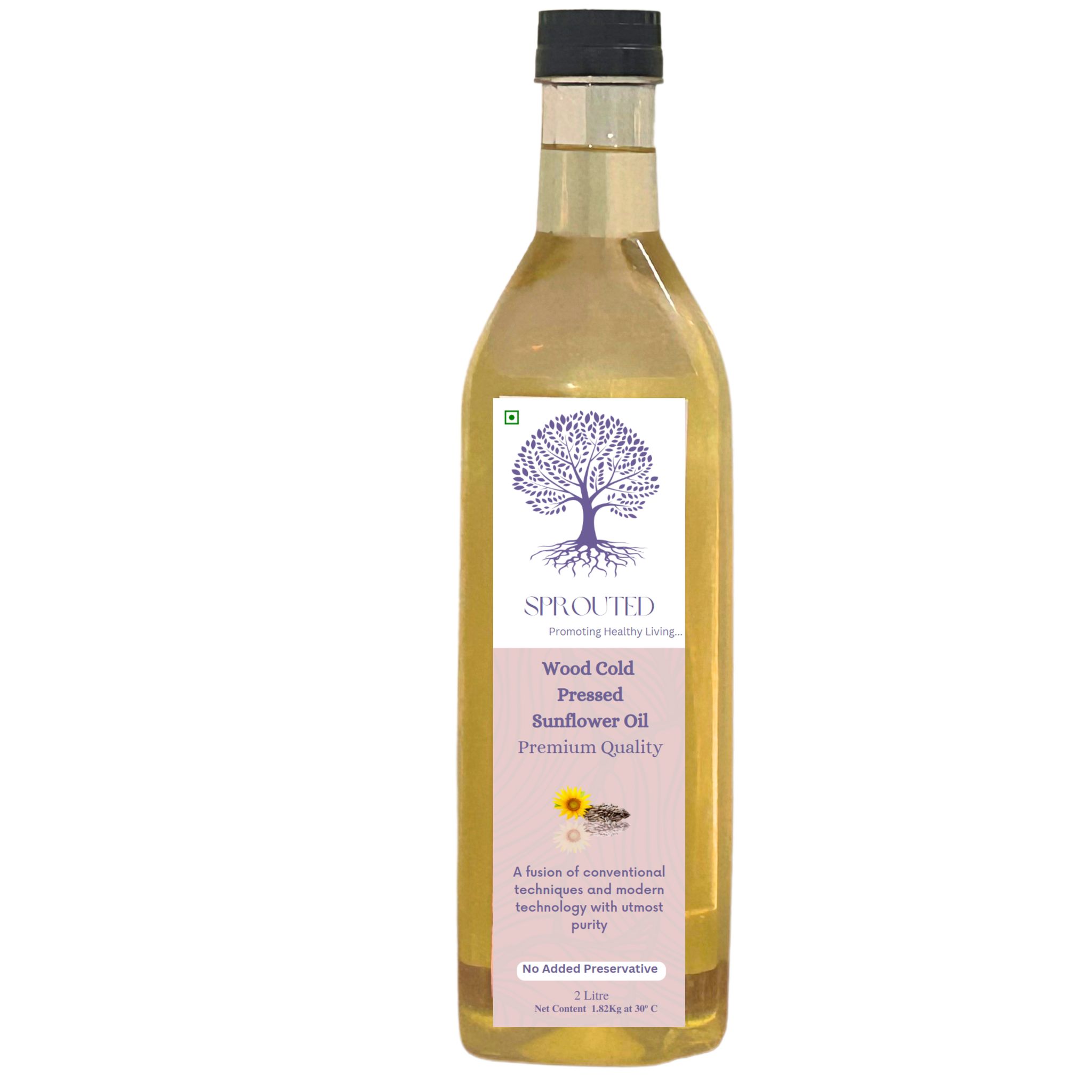 Sprouted Wood Cold Pressed Sunflower Seed Oil 2 Litre Plastic Bottle