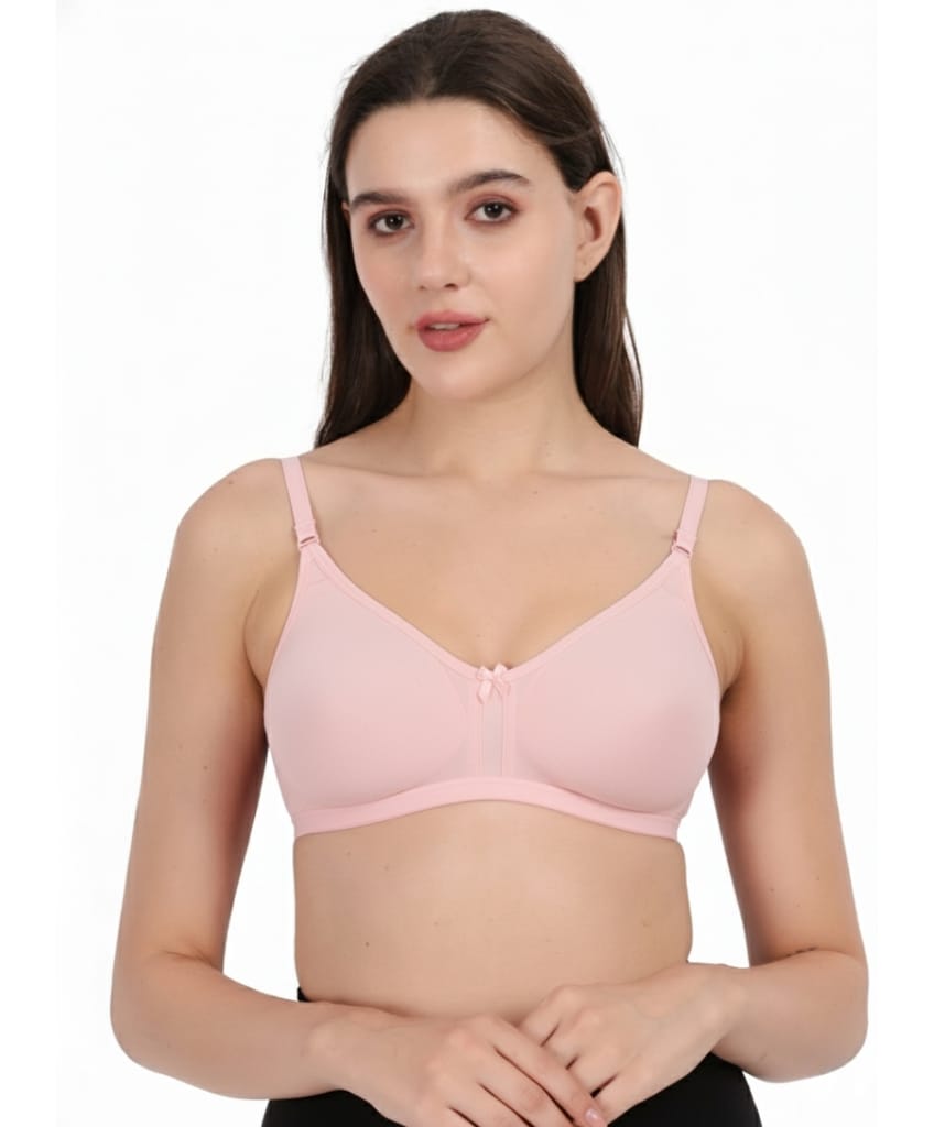 WAONY Women's Seamless Non-Wired T-Shirt Bra – Full Coverage Cotton Blend Comfort Bra with Mesh Detailing & Adjustable Straps