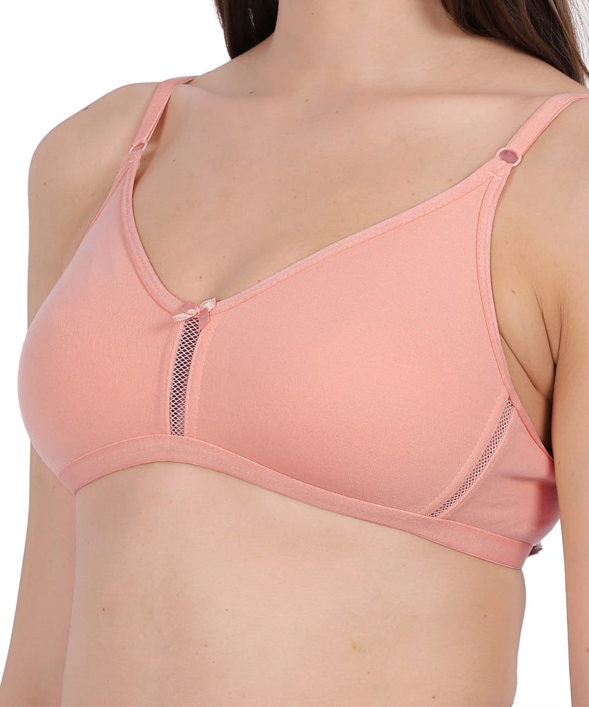 WAONY Women's Seamless Non-Wired T-Shirt Bra – Full Coverage Cotton Blend Comfort Bra with Mesh Detailing & Adjustable Straps