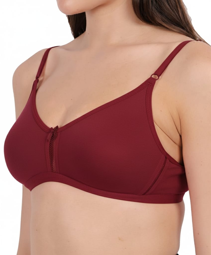 WAONY Women's Seamless Non-Wired T-Shirt Bra – Full Coverage Cotton Blend Comfort Bra with Mesh Detailing & Adjustable Straps