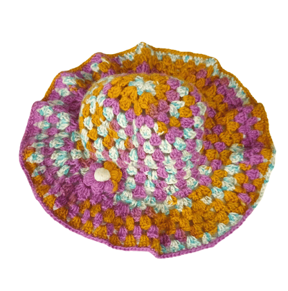 Handmade Crochet Sun Hat with Flower Button – Multicolor