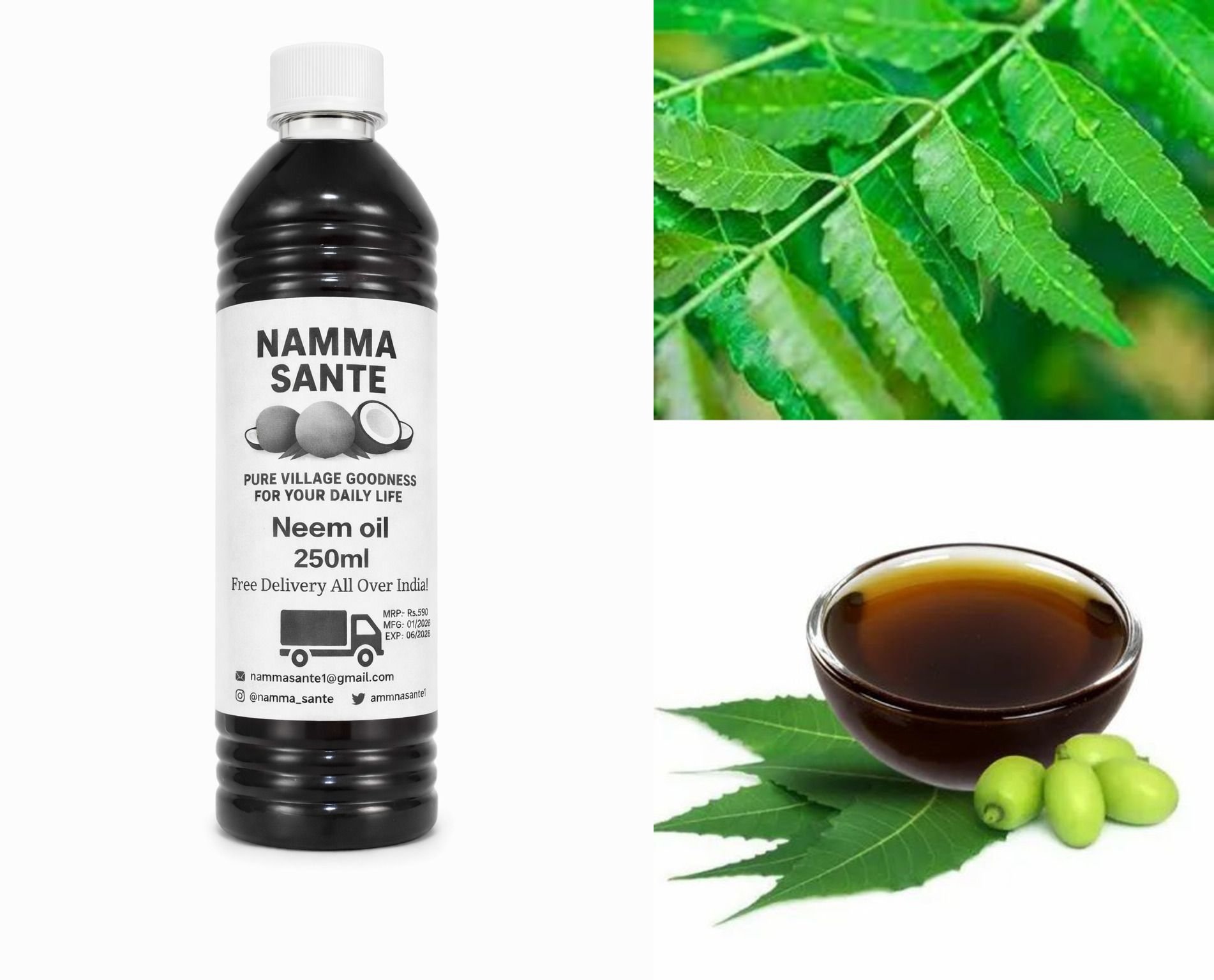 Neem Oil, Neem Seed Oil, Azadirachta Oil, Margosa Oil, Indian Neem Oil 250ml
